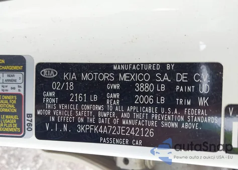 2018 Kia Forte Lx z USA, uszkodzony, nr VIN 3KPFK4A72JE242126